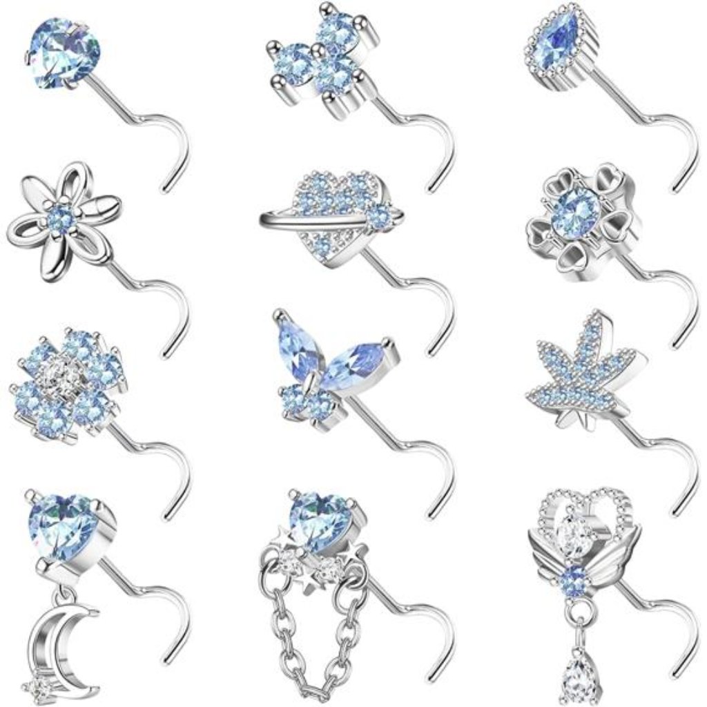 12 Pcs 20g Nose Rings Surgical Stainless Steel